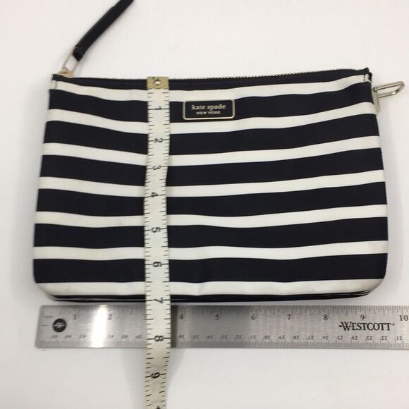 Kate Spade New York Black White Library Stripe Triple Gusset Clutch Makeup Pouch - Picture 16 of 16